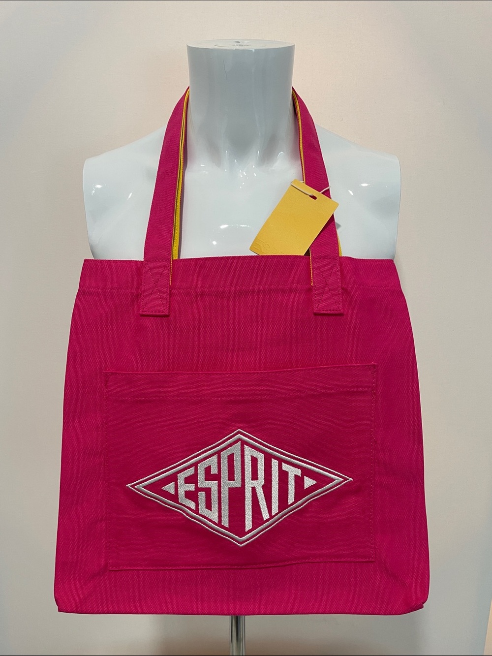 Esprit Hot Pink Canvas Tote with Front Logo Pocket